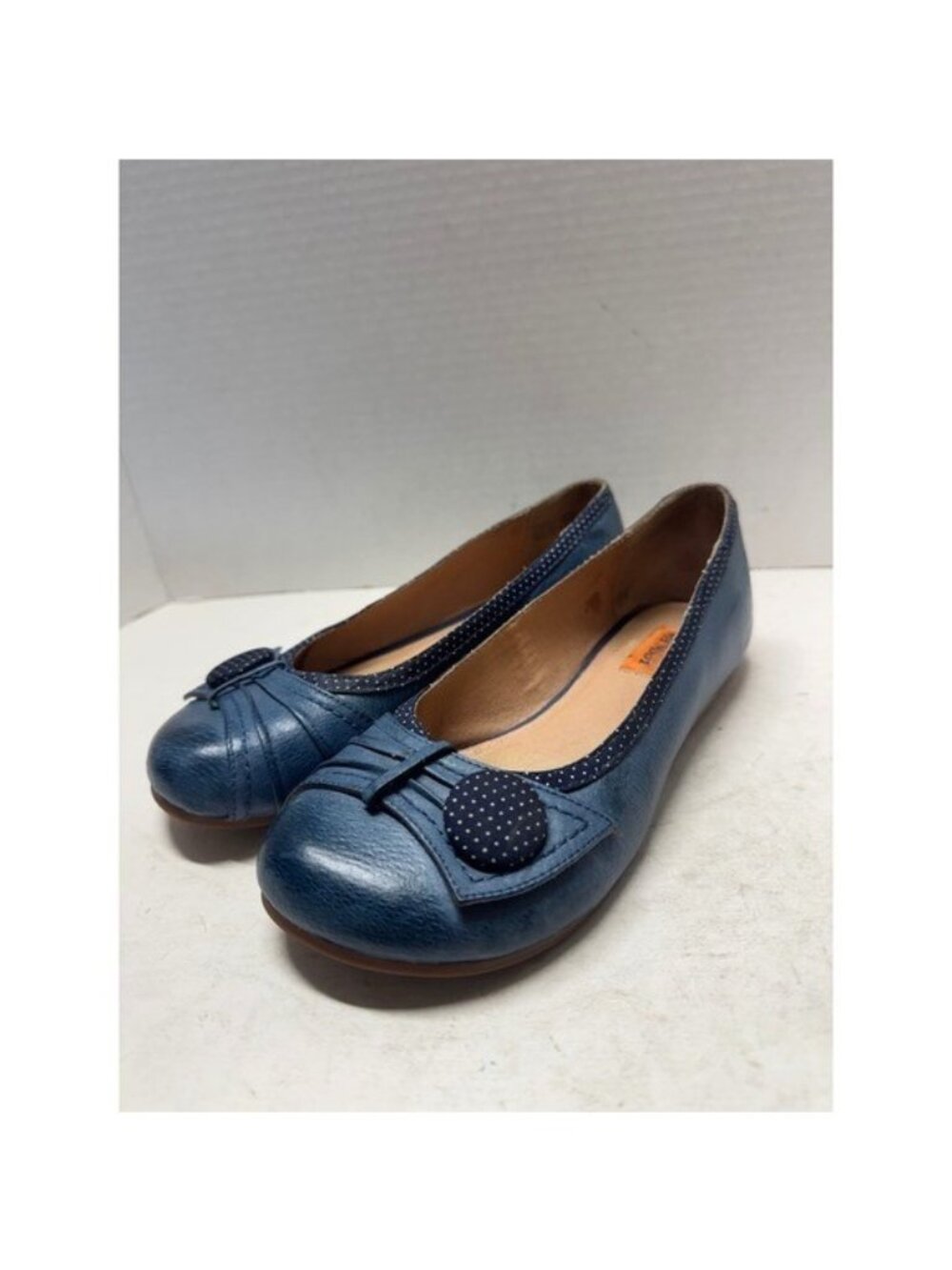 Miz Mooz Denim Blue Leather Ballet Flats with Button Accent